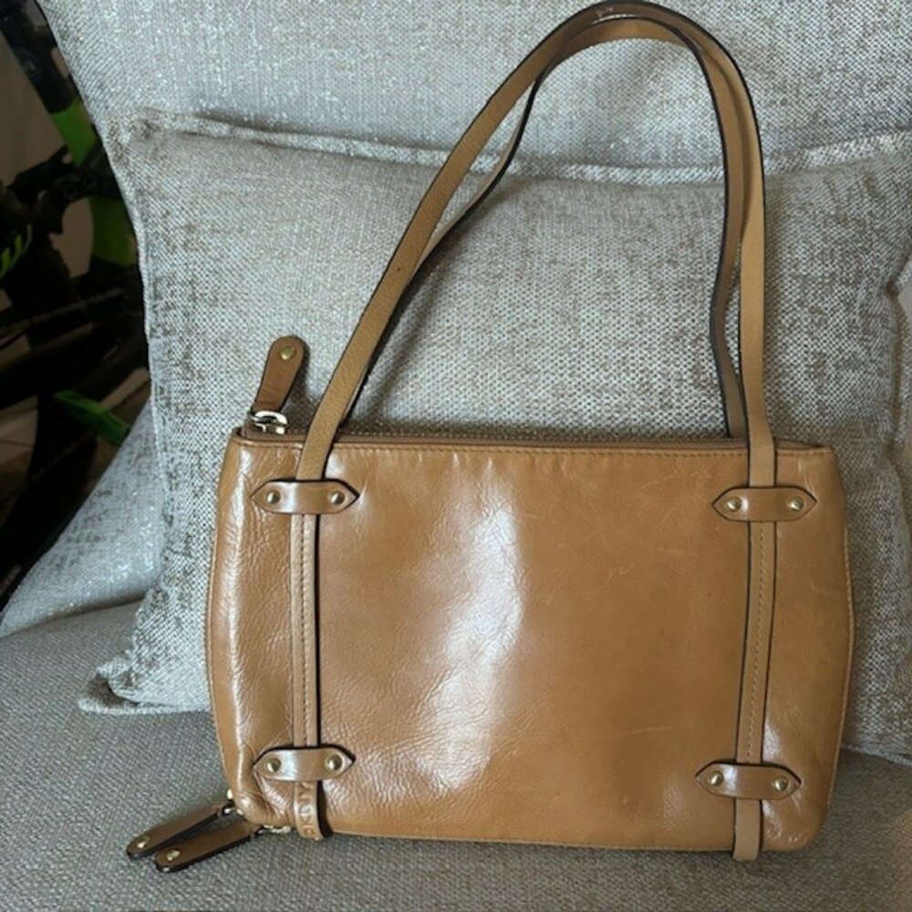 DKNY tan leather clutch purse Nearly New